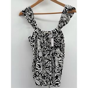 Ann Taylor Loft Top Tank Sleeveless Women‎ Small Floral Black White Tropical New